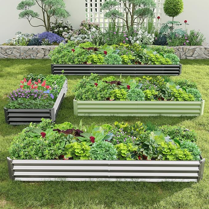 2PCS 8x2x1FT Galvanized Raised Garden Bed, Galvanized Planter Raised Garden Boxes Outdoor, Large Metal Raised Garden Beds for Vegetables-Grey