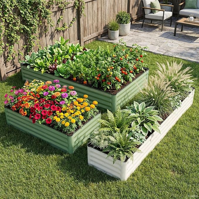2 Pack 4x2x1 Ft Galvanized Raised Garden Bed, Green | Patented Leak-Proof, Metal Planter Box, Outdoor Kits, For Veggies, Herbs & Flowers