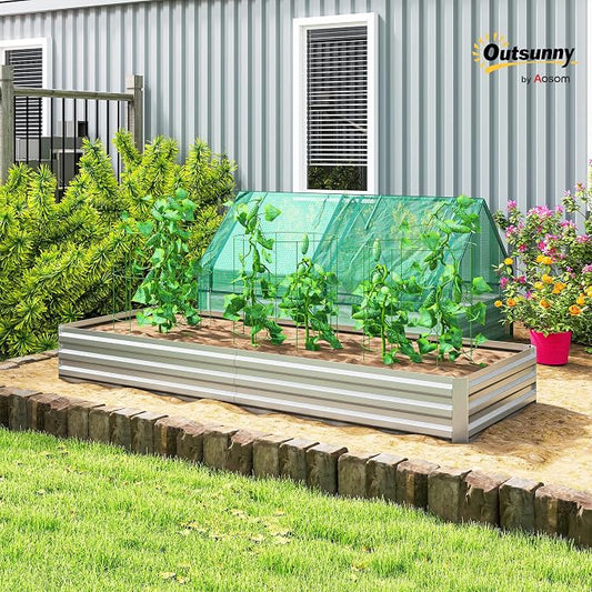 Outsunny Galvanized Raised Garden Bed, 8' x 3' x 1' Metal Planter Box, for Growing Vegetables, Flowers, Herbs, Succulents, Silver