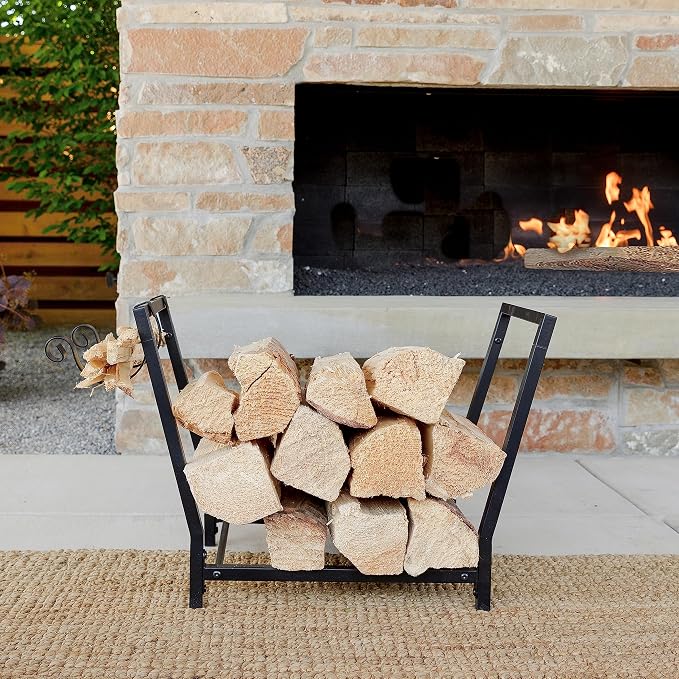 FireProof Pros Firewood Rack Outdoor and Indoor Firewood Storage with Kindling Hooks. 25.6in