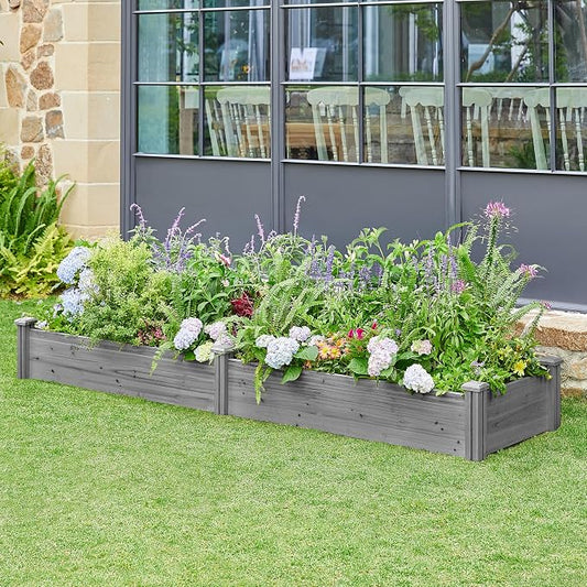 Topeakmart 95 x 25 x 11inches Wooden Elevated Raised Garden Bed 8x2ft Raised Kit Divisible - Garden Planter Boxes for Vegetables Outdoor Outside, Gray