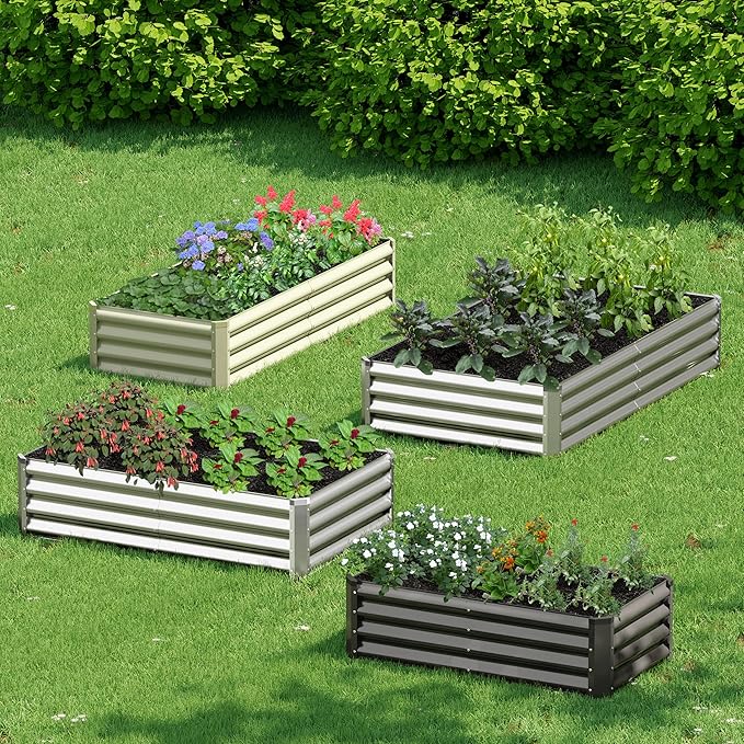 2PCS 4x2x1FT Galvanized Raised Garden Bed, Galvanized Planter Raised Garden Boxes Outdoor, Large Metal Raised Garden Beds for Vegetables-Green