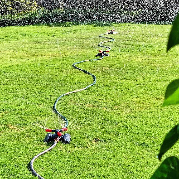 Eden 94120 Automatic Rotating Lawn and Garden Sprinkler for Yard, Large Area Coverage W/Quick Connect Starter Set, Weighted Base