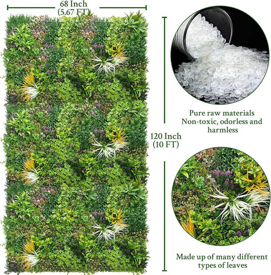 ODTORY Artificial Greenery Grass Wall Panels: 68'' x 120''(56.7 SQFT) | UV-Anti, Faux Ivy Privacy Fence Screen, Boxwood Backdrop, Vine Leaf Hedges Roll, Patio/Balcony/Garden/Backyard, Green Decor