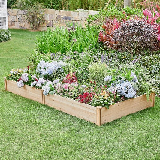 Topeakmart 8×4ft Horticulture Raised Garden Bed 93 x 48 x 10in Wooden Planting Box in Backyard/Patio Outdoor, Natural Wood 1