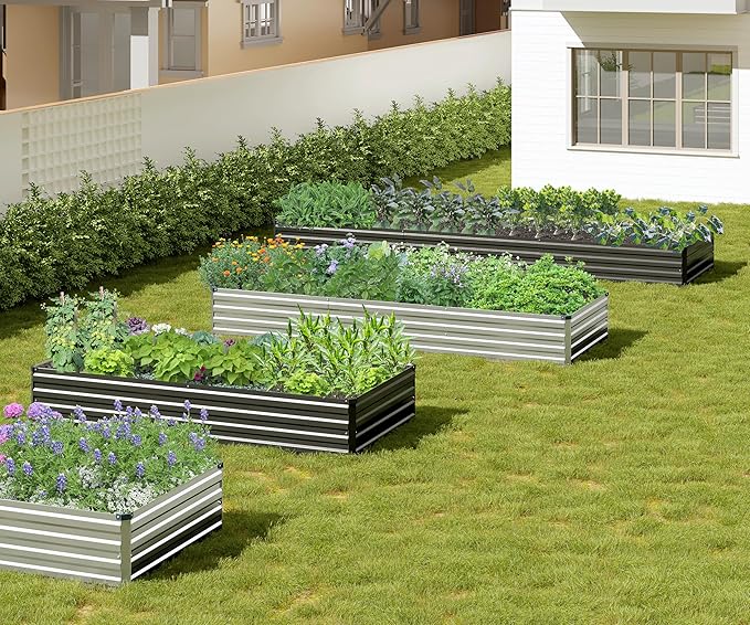 2PCS 12x3x1ft Galvanized Raised Garden Bed,Outdoor Planter Box Metal Patio Kit Planting Bed for Vegetables Flowers Herb,Silver