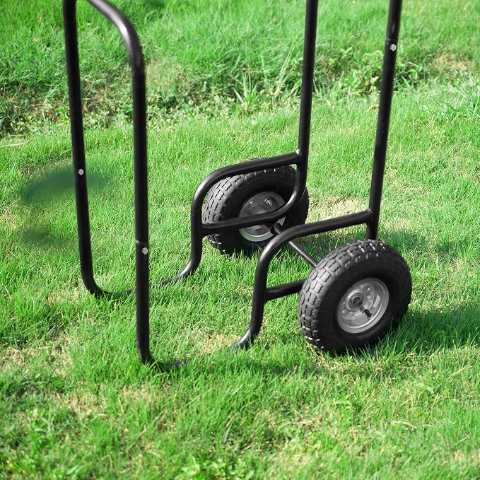 Firewood Carrier – Rolling Storage Cart for Logs with 2 Wheels and Heavy-Duty Steel Frame – Wood Rack and Log Hauler (Black)