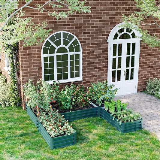 Outsunny 8 x 8ft DIY Raised Garden Bed, Large Galvanized Steel Planter Box with 5 Compartments, for Outdoor Plants, Vegetables, Flowers, Herbs, Easy Assembly, Green