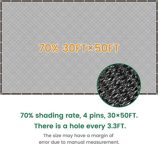 Shade Cloth, 30FT X 50FT 70% Black Outdoor Woven Sun Shade with Grommets, Durable Breathable Netting Shading Antifreezing for Patio, Garden, DIY Home, Plants Cover, Greenhouse, Dog Kennel