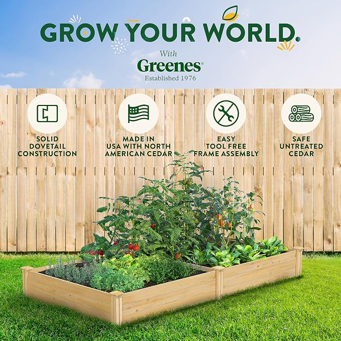 Greenes Fence Classic Cedar Raised Garden Bed, 4' x 8' x 10.5" (1/2" Thick) - Made in USA with North American Cedar