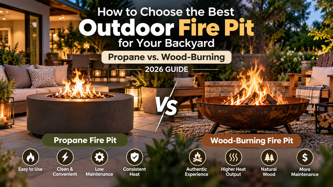 Compare propane vs. wood-burning fire pits for your backyard. Learn about heat, maintenance, fuel, safety, convenience and outdoor living needs in 2026.