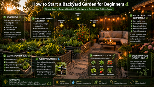 Modern beginner backyard garden with raised garden beds and outdoor plants
