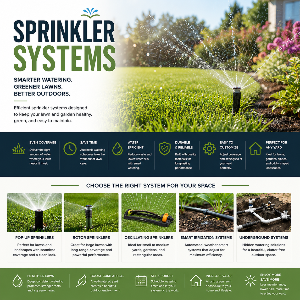 Automatic sprinkler systems for lawn watering, smart garden irrigation, backyard grass care, and outdoor watering solutions