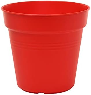 Mintra Garden Pots, 4 Pack Bulk Plastic Plant Pots with Drainage Tray, Round Indoor & Outdoor Decorative Planters with Drain Holes for Flowers, Herbs & Plants, 17cm Diameter – Red, 6.6 in