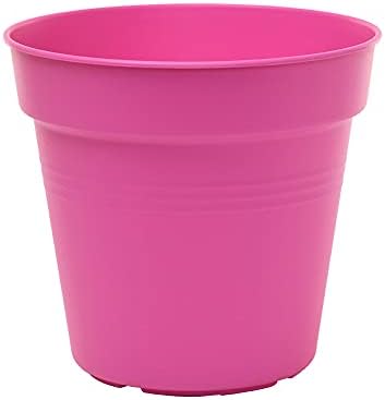 Mintra Garden Pots, 4 Pack Bulk Plastic Plant Pots with Drainage Tray, Round Indoor & Outdoor Decorative Planters with Drain Holes for Flowers, Herbs & Plants, 19cm Diameter – Fuchsia, 7.5in Wide