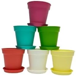 Mintra Garden Pots, 6 Pack Bulk Plastic Plant Pots with Drainage Tray, Round Indoor & Outdoor Decorative Planters with Drain Holes for Flowers, Herbs & Plants, 11cm Diameter – Assorted Pastel, 4.3 in