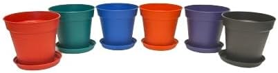Mintra Garden Pots, 6 Pack Bulk Plastic Plant Pots with Drainage Tray, Round Indoor & Outdoor Decorative Planters with Drain Holes for Flowers, Herbs & Plants, 15cm Diameter – Assorted, 5.9 in