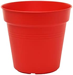 Mintra Garden Pots, 4 Pack Bulk Plastic Plant Pots with Drainage Tray, Round Indoor & Outdoor Decorative Planters with Drain Holes for Flowers, Herbs & Plants, 15cm Diameter – Red, 5.9 in