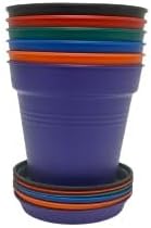 Mintra Garden Pots, 6 Pack Bulk Plastic Plant Pots with Drainage Tray, Round Indoor & Outdoor Decorative Planters with Drain Holes for Flowers, Herbs & Plants, 11cm Diameter – Assorted, 4.3 in