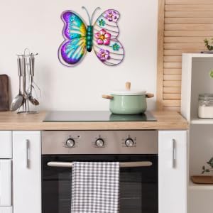 Metal Flower Butterfly Wall Decor Outdoor Indoor Wall Art Sculpture 13" Hanging Waterproof Garden Decorations Home Decorative Ornaments for Yard Fence Patio Balcony Bedroom Living Room Gift