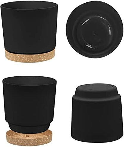 ZMTECH Planters for Indoor Plants, Plant Pots & Flower Pots, Plastic Plant Spring 3 Pack 8 Inch Self Watering Planter with Drainage Hole and Saucer, Modern Decorative for Indoor Outdoor, Dark Gray