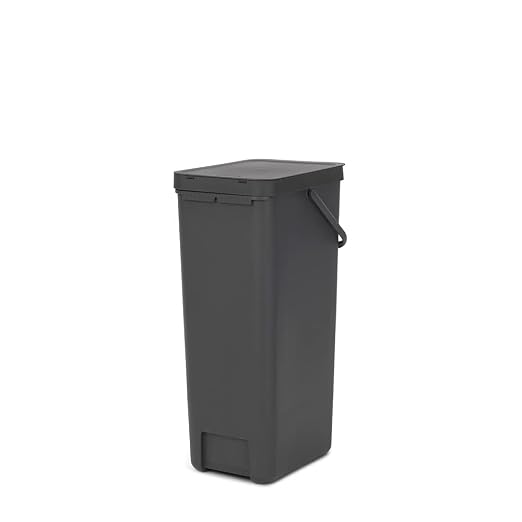 Brabantia Sort & Go Kitchen Recycling Bin | L / 10.6 Gal / 40L | Dark Gray | Removable Stay-Open Lid, Carry Handle | Trash Can for Bottles, Cans, Paper, Glass | Wall Bracket Sold Separately