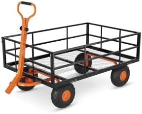 Heavy Duty Steel Garden Cart Wagon, 1200LBS Capacity Utility Trailer with Removable Mesh Sides, Convertible Flatbed for Lawn Mower, Yard Work, Soil, Mulch & Plant Transport