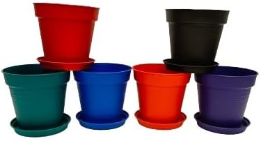Mintra Garden Pots, 6 Pack Bulk Plastic Plant Pots with Drainage Tray, Round Indoor & Outdoor Decorative Planters with Drain Holes for Flowers, Herbs & Plants, 15cm Diameter – Assorted, 5.9 in