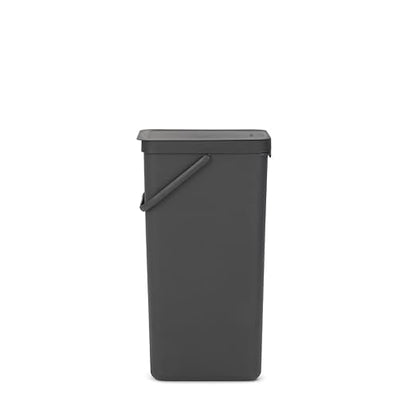 Brabantia Sort & Go Kitchen Recycling Bin | L / 10.6 Gal / 40L | Dark Gray | Removable Stay-Open Lid, Carry Handle | Trash Can for Bottles, Cans, Paper, Glass | Wall Bracket Sold Separately