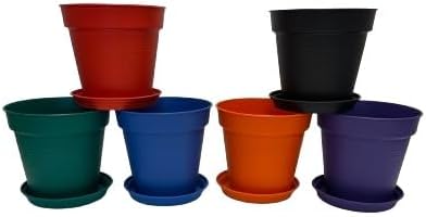 Mintra Garden Pots, 6 Pack Bulk Plastic Plant Pots with Drainage Tray, Round Indoor & Outdoor Decorative Planters with Drain Holes for Flowers, Herbs & Plants, 19cm Diameter – Assorted, 7.5 in
