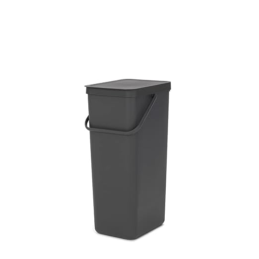Brabantia Sort & Go Kitchen Recycling Bin | L / 10.6 Gal / 40L | Dark Gray | Removable Stay-Open Lid, Carry Handle | Trash Can for Bottles, Cans, Paper, Glass | Wall Bracket Sold Separately