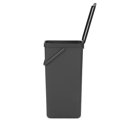 Brabantia Sort & Go Kitchen Recycling Bin | L / 10.6 Gal / 40L | Dark Gray | Removable Stay-Open Lid, Carry Handle | Trash Can for Bottles, Cans, Paper, Glass | Wall Bracket Sold Separately