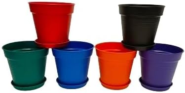 Mintra Garden Pots, 6 Pack Bulk Plastic Plant Pots with Drainage Tray, Round Indoor & Outdoor Decorative Planters with Drain Holes for Flowers, Herbs & Plants, 13cm Diameter – Assorted, 5 in