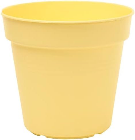 Mintra Garden Pots, 4 Pack Bulk Plastic Plant Pots with Drainage Tray, Round Indoor & Outdoor Decorative Planters with Drain Holes for Flowers, Herbs & Plants, 13cm Diameter – Yellow, 5 in