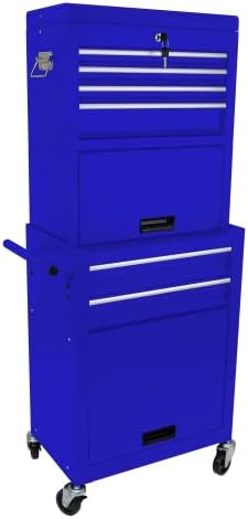 6-Drawer Tool Chest, Detachable Top Box for Garage, Blue | Rolling Mobile Storage Cabinet Organizer with Lockable Wheels for Workshop Utility, Heavy Duty Metal Construction
