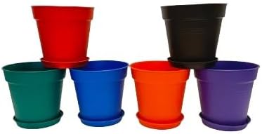 Mintra Garden Pots, 6 Pack Bulk Plastic Plant Pots with Drainage Tray, Round Indoor & Outdoor Decorative Planters with Drain Holes for Flowers, Herbs & Plants, 17cm Diameter – Assorted, 6.6 in