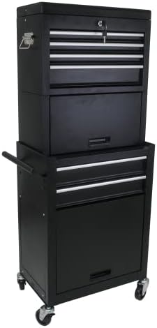 6-Drawer Tool Chest, Detachable Top for Garage, Black 3Set | Rolling Mobile Storage Cabinet Organizer with Lockable Wheels for Workshop Utility, Heavy Duty Metal Construction