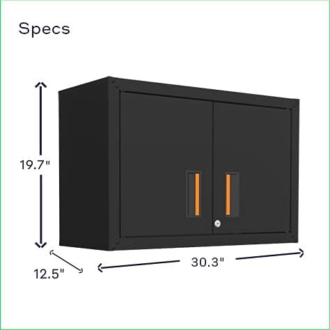 Ready-to-Assemble Floating Garage Storage Cabinet - Wall Mount Garage Cabinet w/Lockable 2 Doors, 44 lbs Shelf Capacity, Removable Shelf, Small Steel Metal Cabinet(Black)