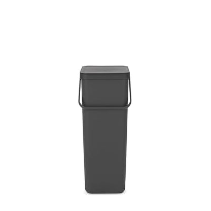 Brabantia Sort & Go Kitchen Recycling Bin | L / 10.6 Gal / 40L | Dark Gray | Removable Stay-Open Lid, Carry Handle | Trash Can for Bottles, Cans, Paper, Glass | Wall Bracket Sold Separately