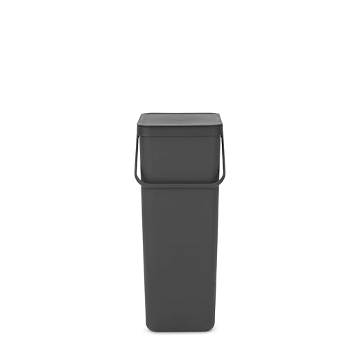 Brabantia Sort & Go Kitchen Recycling Bin | L / 10.6 Gal / 40L | Dark Gray | Removable Stay-Open Lid, Carry Handle | Trash Can for Bottles, Cans, Paper, Glass | Wall Bracket Sold Separately