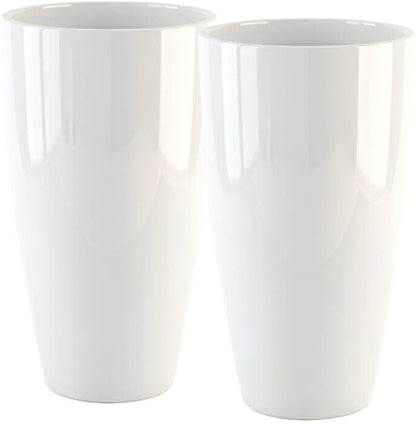 Sun-E Tall Planters for Outdoor Indoor Plants 2 Pack, 21-Inch Large Glossy White Planter, High Gloss Glazed Ceramic-Look Tall Pure White Flower Pots for Bright Entryway Modern Decor