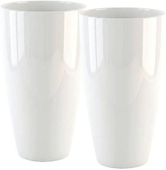Sun-E Tall Planters for Outdoor Indoor Plants 2 Pack, 21-Inch Large Glossy White Planter, High Gloss Glazed Ceramic-Look Tall Pure White Flower Pots for Bright Entryway Modern Decor