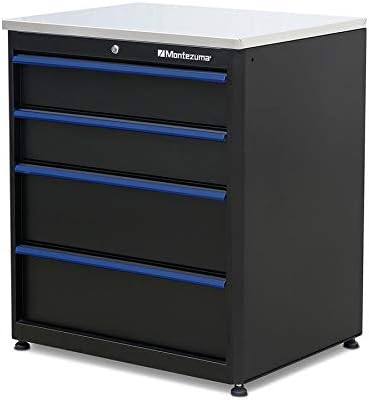 Montezuma Garage Tool Storage System - 8Piece Combo Workbench with Locking Cabinet & Stainless Steel Worktop - SC-ADG