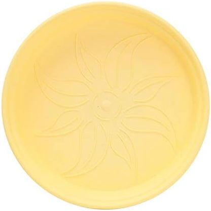 Mintra Garden Pots, 4 Pack Bulk Plastic Plant Pots with Drainage Tray, Round Indoor & Outdoor Decorative Planters with Drain Holes for Flowers, Herbs & Plants, 13cm Diameter – Yellow, 5 in