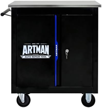 Heavy Duty Rolling Tool Chest,Lockable Stainless Top for Garage,Black&Blue | Mobile Workbench with Adjustable Shelf, Roll Around Tool Cabinet for Workshops and Auto Repair