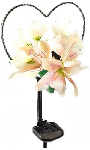 Starryfill Solar Garden Stake Lights Outdoor - Heart-Shaped Metal Decor with Lily Flowers & 25 LED Warm White Lights, Waterproof Memorial Decorations for Cemetery Grave, Remembrance Valentine's Gift