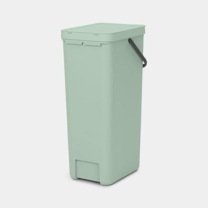 Brabantia Sort & Go Kitchen Recycling Bin | L / 10.6 Gal / 40L | Jade Green | Removable Stay-Open Lid, Carry Handle | Trash Can for Bottles, Cans, Paper, Glass | Wall Bracket Sold Separately