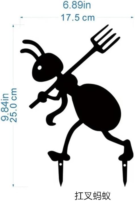 Set of 2 Ant Garden Stakes - Black Iron Metal Yard Art for Outdoor Decor - Laboring Ant with Cart & Ant with Fork - Garden Statues for Patio, Flower Beds & Farmhouse
