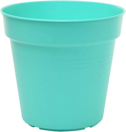 Mintra Garden Pots, 4 Pack Bulk Plastic Plant Pots with Drainage Tray, Round Indoor & Outdoor Decorative Planters with Drain Holes for Flowers, Herbs & Plants, 19cm Diameter – Teal, 7.5 in