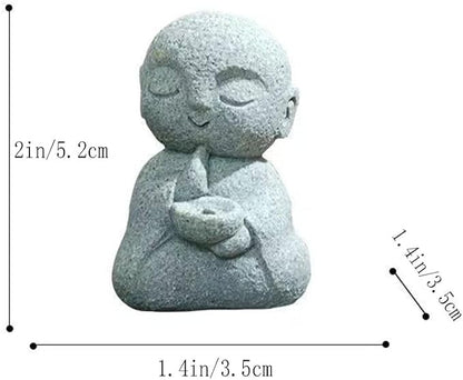 livelyfish Japanese Monk Statue Praying Zen Sandstone Mini Buddha Statues Asian Garden Sculptures for Wealth Good Luck Feng Shui Home Decor, H